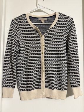 Banana Republic Navy and Cream Striped Knit Cardigan